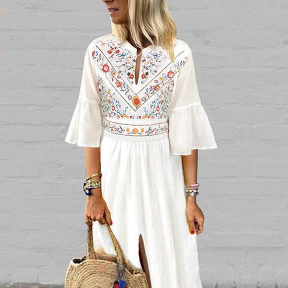 www.citrusandjune.com Dresses & Skirts - Stephanie Boho White Maxi Floral Dress